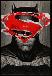 8r267 BATMAN V SUPERMAN teaser DS 1sh 2016 cool close up of Ben Affleck in title role under symbol!