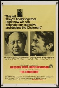 8r328 CHAIRMAN style B int'l 1sh 1969 headshots of Gregory Peck & Conrad Yama as Mao Tse-Tung!