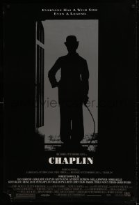 8r329 CHAPLIN DS 1sh 1992 great silhouette image of Robert Downey Jr. as Charlie!