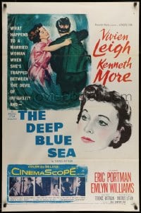 8r371 DEEP BLUE SEA 1sh 1955 artwork of pretty Vivien Leigh held by Kenneth More, Anatole Litvak!
