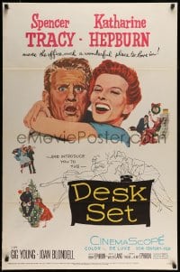 8r372 DESK SET 1sh 1957 Spencer Tracy & Katharine Hepburn make the office a wonderful place!