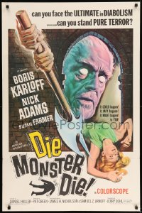 8r378 DIE, MONSTER, DIE 1sh 1965 AIP, cool artwork of Boris Karloff, the ultimate in diabolism!