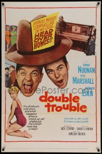 8r388 DOUBLE TROUBLE 1sh 1960 Tommy Noonan, Pete Marshall, sexy Barbara Eden in swimsuit!
