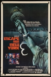 8r402 ESCAPE FROM NEW YORK advance 1sh 1981 Carpenter, art of handcuffed Lady Liberty by Stan Watts!