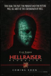 8r511 HELLRAISER: BLOODLINE teaser 1sh 1996 Clive Barker, super close up of creepy Pinhead!