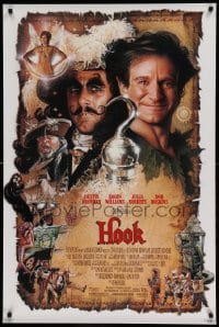 8r522 HOOK DS 1sh 1991 artwork of pirate Dustin Hoffman & Robin Williams by Drew Struzan!