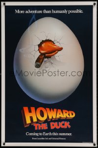 8r526 HOWARD THE DUCK teaser 1sh 1986 George Lucas, great art of hatching egg with cigar in mouth!