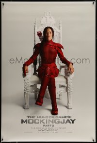 8r533 HUNGER GAMES: MOCKINGJAY - PART 2 teaser DS 1sh 2015 image of Jennifer Lawrence in red outfit!