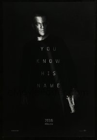 8r569 JASON BOURNE teaser DS 1sh 2016 great image of Matt Damon in the title role with gun!