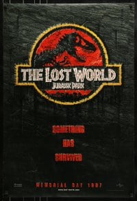 8r580 JURASSIC PARK 2 teaser DS 1sh 1997 Spielberg, classic logo with T-Rex over red background!