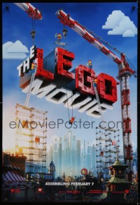 8r626 LEGO MOVIE teaser DS 1sh 2014 cool image of title assembled w/cranes & plastic blocks!