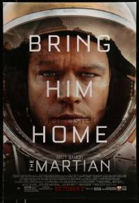 8r668 MARTIAN style B advance DS 1sh 2015 huge close-up of astronaut Matt Damon, bring him home!