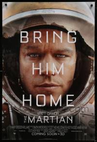 8r667 MARTIAN style A int'l advance DS 1sh 2015 close-up of astronaut Matt Damon, bring him home!