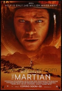 8r669 MARTIAN style B int'l advance DS 1sh 2015 close-up of astronaut Matt Damon, bring him home!