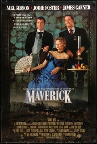 8r681 MAVERICK int'l DS 1sh 1994 different image of Mel Gibson & pretty Jodie Foster playing poker!