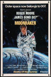 8r706 MOONRAKER style A advance 1sh 1979 art of Roger Moore as Bond in space by Goozee!