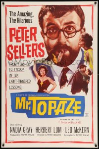 8r710 MR. TOPAZE 1sh 1962 close-up of bearded Peter Sellers w/cigar, Nadia Gray!