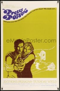8r769 PRETTY POISON 1sh 1968 cool artwork of psycho Anthony Perkins & crazy Tuesday Weld!