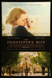 8r996 ZOOKEEPER'S WIFE advance DS 1sh 2017 Daniel Bruhl, Jessica Chastain with white tiger cub!