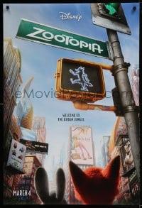 8r997 ZOOTOPIA advance DS 1sh 2016 Walt Disney, Idris Elba, characters waiting at crosswalk!
