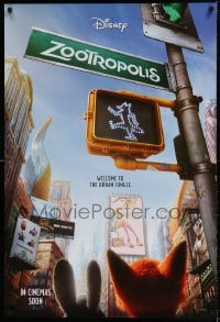 8r999 ZOOTOPIA int'l advance DS 1sh 2016 Walt Disney, Idris Elba, characters waiting at crosswalk!