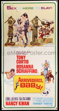 8t321 ARRIVEDERCI, BABY 3sh 1966 Tony Curtis, Rosanna Chiaffino, great wacky Jack Davis art!