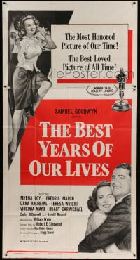 8t330 BEST YEARS OF OUR LIVES style A 3sh R1954 Dana Andrews hugs Teresa Wright, sexy Virginia Mayo!