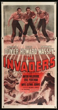 8t464 INVADERS 3sh R1949 Michael Powell & Emeric Pressburger, Laurence Olivier, Howard, Massey
