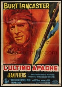 8t661 APACHE Italian 1p R1960s Robert Aldrich, art of Native American Burt Lancaster by Serafini!