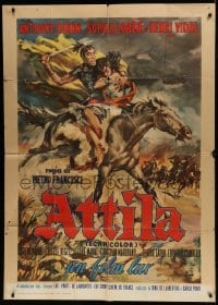 8t665 ATTILA Italian 1p 1956 art of Anthony Quinn & sexy Sophia Loren on horse by Averardo Ciriello