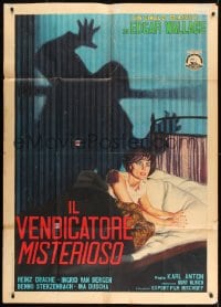 8t666 AVENGER Italian 1p 1961 Der Racher, cool art of shadow creeping up on girl in bed!