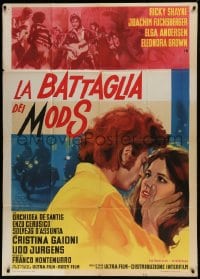 8t670 BATTLE OF THE MODS Italian 1p 1966 art of Ricky Shane w/guitar & guys on motorcycles!