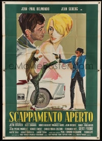 8t141 BACKFIRE Italian 2p 1964 great Ercole Brini art of Jean Seberg & Jean-Paul Belmondo!