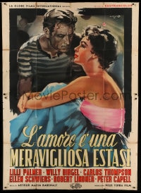 8t144 BETWEEN TIME & ETERNITY Italian 2p 1957 different Cesselon art of Lilli Palmer & Thompson!