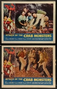 8w933 ATTACK OF THE CRAB MONSTERS 2 LCs 1957 Roger Corman sci-fi/horror, classic border art!