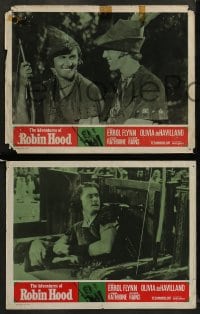 8w699 ADVENTURES OF ROBIN HOOD 7 LCs R1964 Errol Flynn in the title role with Olivia De Havilland!