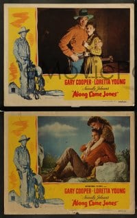 8w781 ALONG CAME JONES 5 LCs 1945 Gary Cooper & Loretta Young, Norman Rockwell border art!