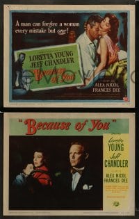 8w082 BECAUSE OF YOU 8 LCs 1952 Jeff Chandler can't forgive Loretta Young for THIS mistake!