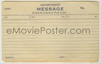 8x037 CHARLIE CHAPLIN 6x9 message sheet 1910s this was used at his film corporation!