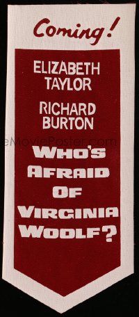 8x017 WHO'S AFRAID OF VIRGINIA WOOLF 4x9 cloth bookmark 1966 Elizabeth Taylor, Mike Nichols!