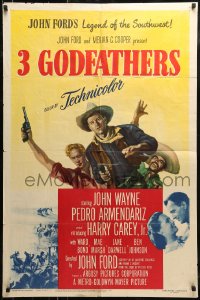 8y001 3 GODFATHERS 1sh 1949 cowboy John Wayne in John Ford's Legend of the Southwest!