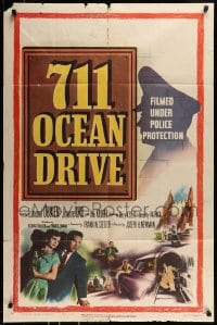 8y016 711 OCEAN DRIVE 1sh 1950 Edmond O'Brien, Joanne Dru, filmed under armed police protection!