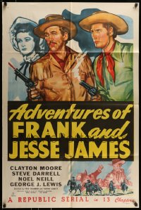8y023 ADVENTURES OF FRANK & JESSE JAMES 1sh 1948 Clayton Moore, Steve Darrell, western serial!