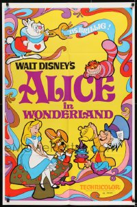 8y031 ALICE IN WONDERLAND 1sh R1974 Walt Disney, Lewis Carroll classic, cool psychedelic art!
