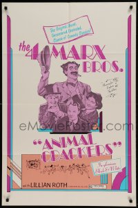 8y047 ANIMAL CRACKERS 1sh R1974 wacky artwork of all four Marx Brothers, Hooray for Cpt. Spaulding!
