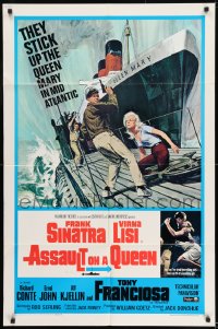 8y057 ASSAULT ON A QUEEN 1sh 1966 art of Frank Sinatra & sexy Virna Lisi on submarine deck!