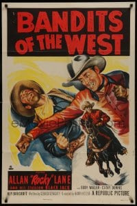 8y070 BANDITS OF THE WEST 1sh 1953 Allan Rocky Lane & his stallion Black Jack, cool western art!