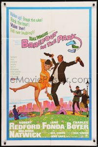 8y073 BAREFOOT IN THE PARK 1sh 1967 McGinnis art of Robert Redford & Jane Fonda in Central Park!