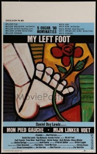9b050 MY LEFT FOOT Belgian 1989 Daniel Day-Lewis, cool artwork of foot w/flower by Seltzer!