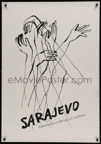 9b096 SARAJEVO signed Czech 27x39 1980 by artist Karel Misek, artwork of many arms!